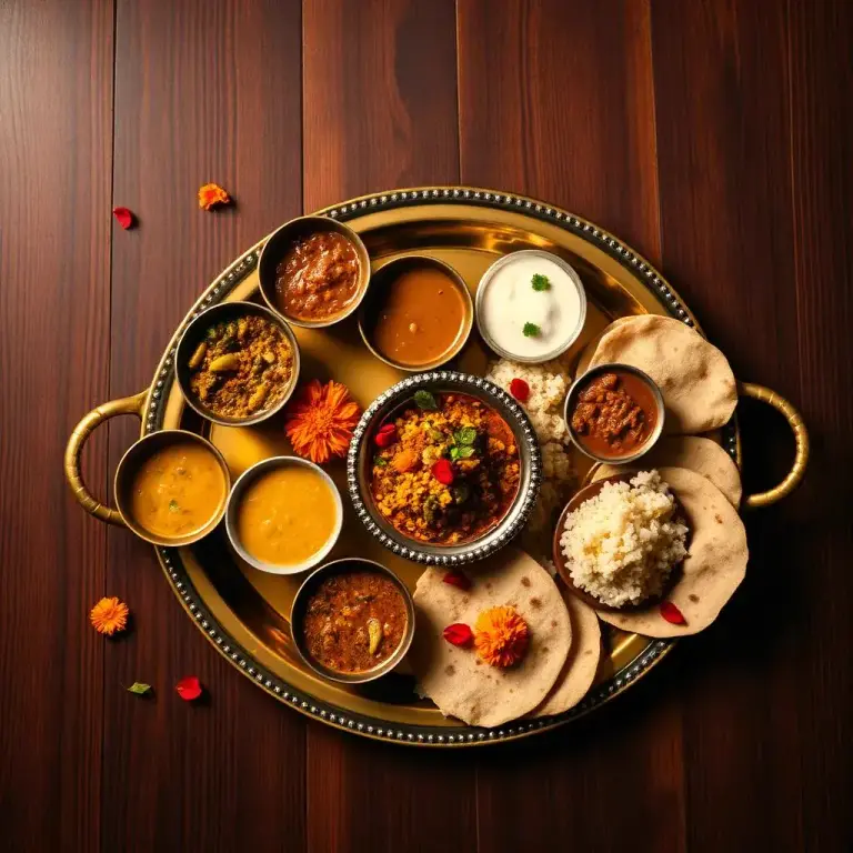 Large family table enjoying the unlimited thali at Ghoomar family restaurant in Patna